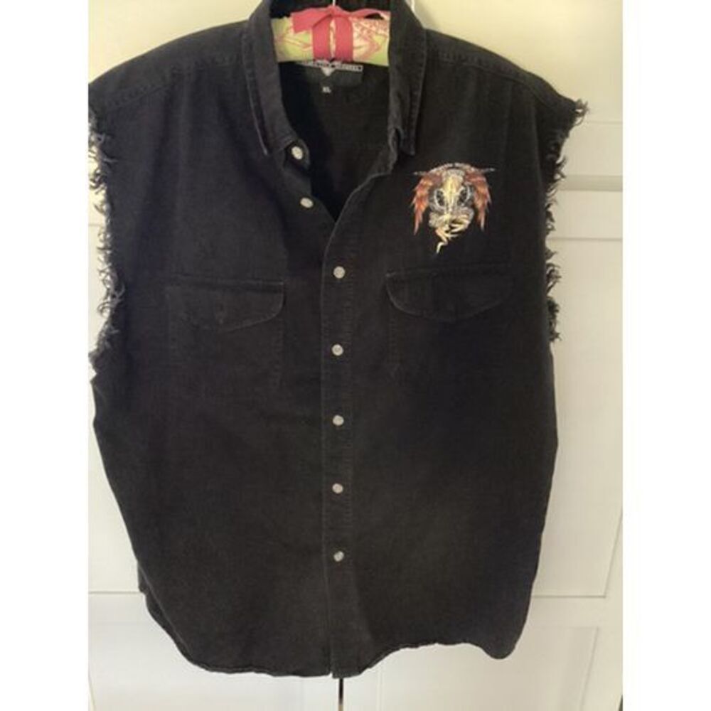 V Twin Motorcycle Sz XL Black Button Down Sleeveless Shirt Myrtle Beach 2006